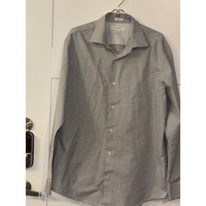 Banana Republic Fitted Dress Shirt Mens L 16-16.5 Grey Blue Plaid Woven In Italy
